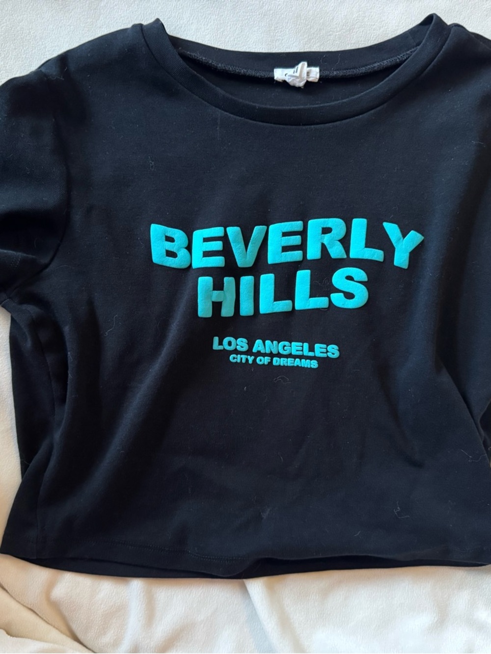 Garage Black Crop Top with Bright Teal
